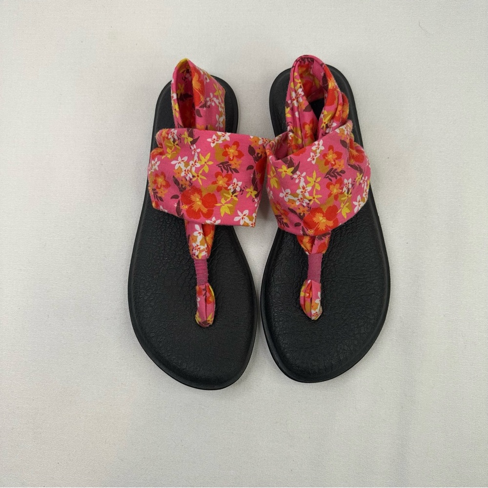 Sanuk Pink Floral Women's Yoga Sling Sandals 7 - Picture 3 of 12